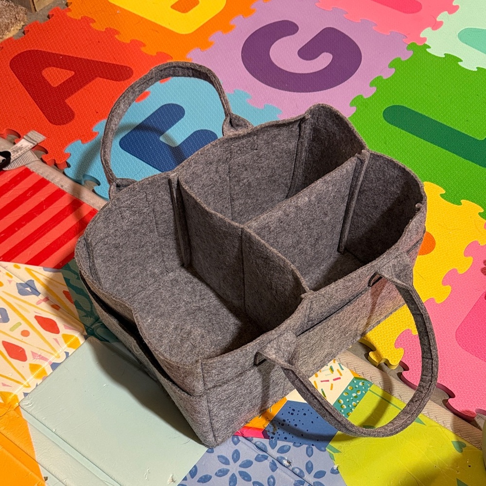 Gray Felt Diaper Caddy